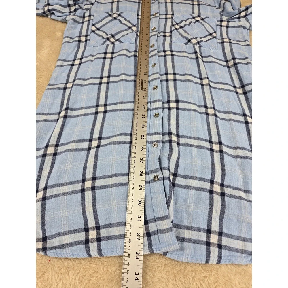 Michael Kors Blue Plaid‎ Long Sleeve Button Up Shirt Dress Tunic Size 12